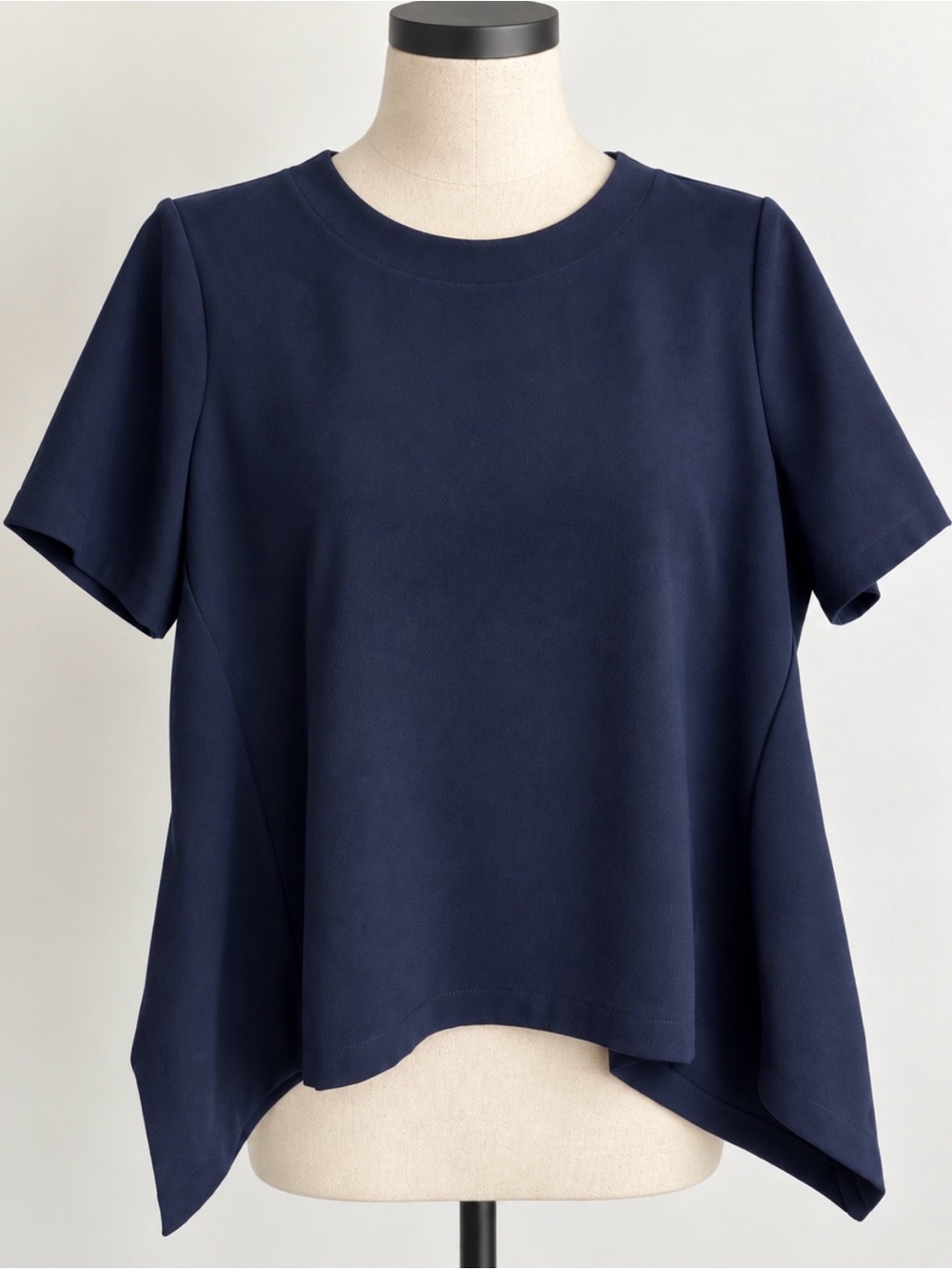 ZARA Navy Asymmetrical Draped Blouse Top Short Sleeve